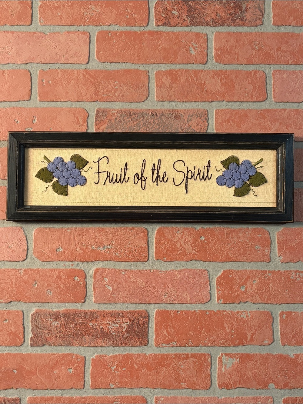 Vintage Fruit of the Spirit Framed Wool Felt Wall Hanging Sign